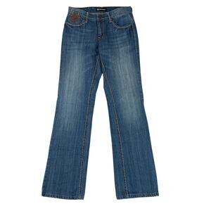 Petrol Nikki Jeans Womens 30X34 Blue Tall Whiskered Embroidered Fleur De Lis